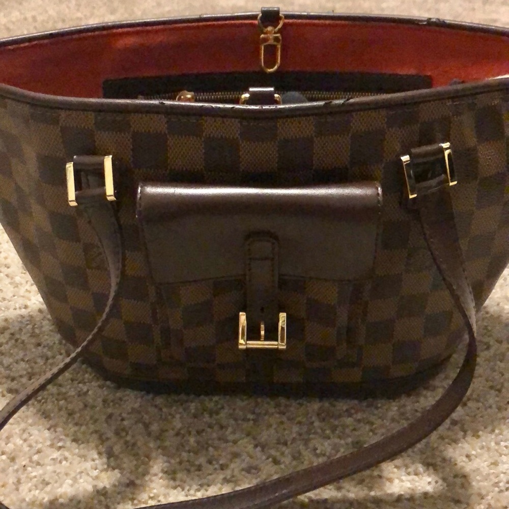Louis Vuitton Checkered Brown Tote with Gold Accents
